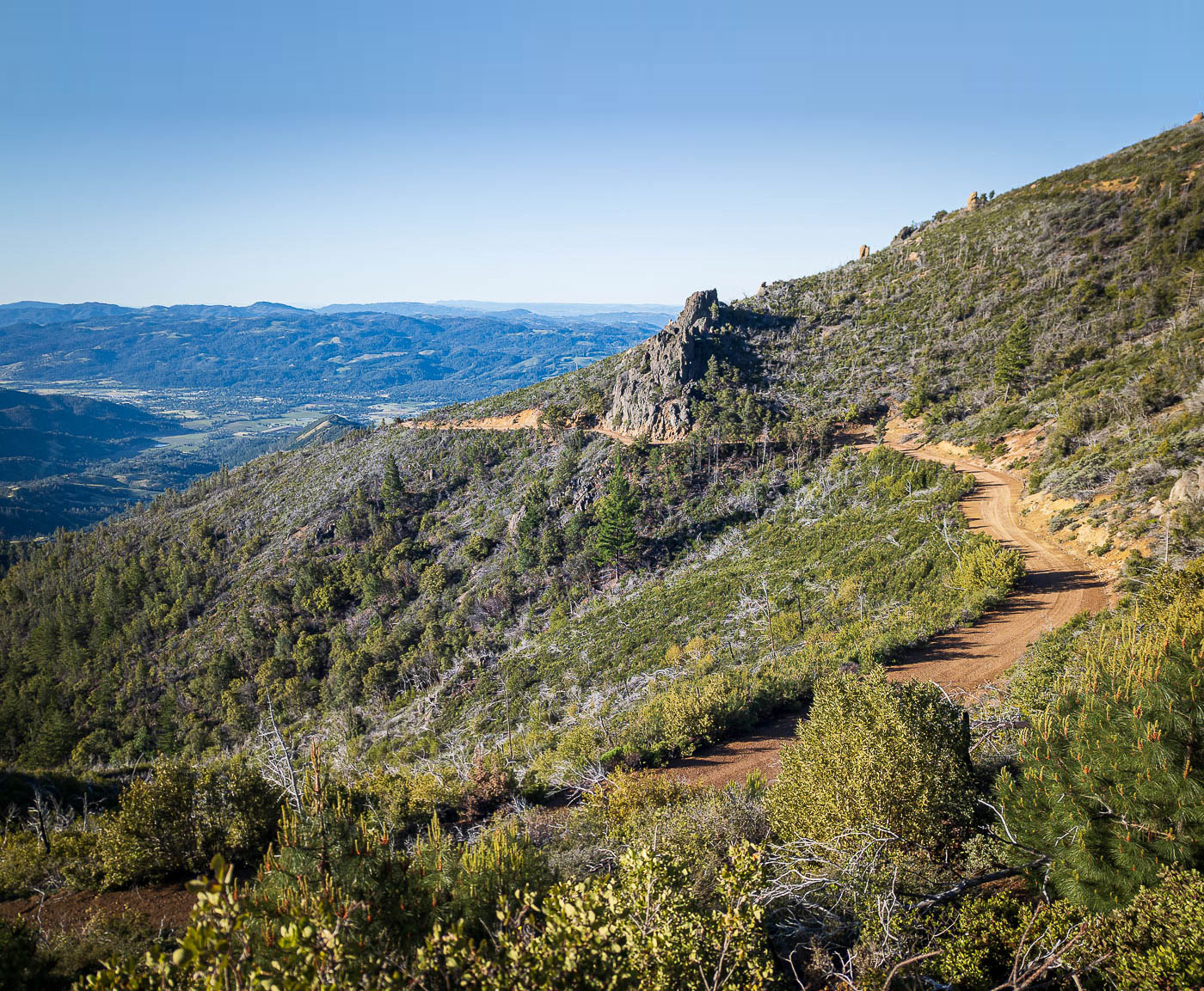 Ridgeline fire road on the Palisades above Calistoga looking down the Napa Valley