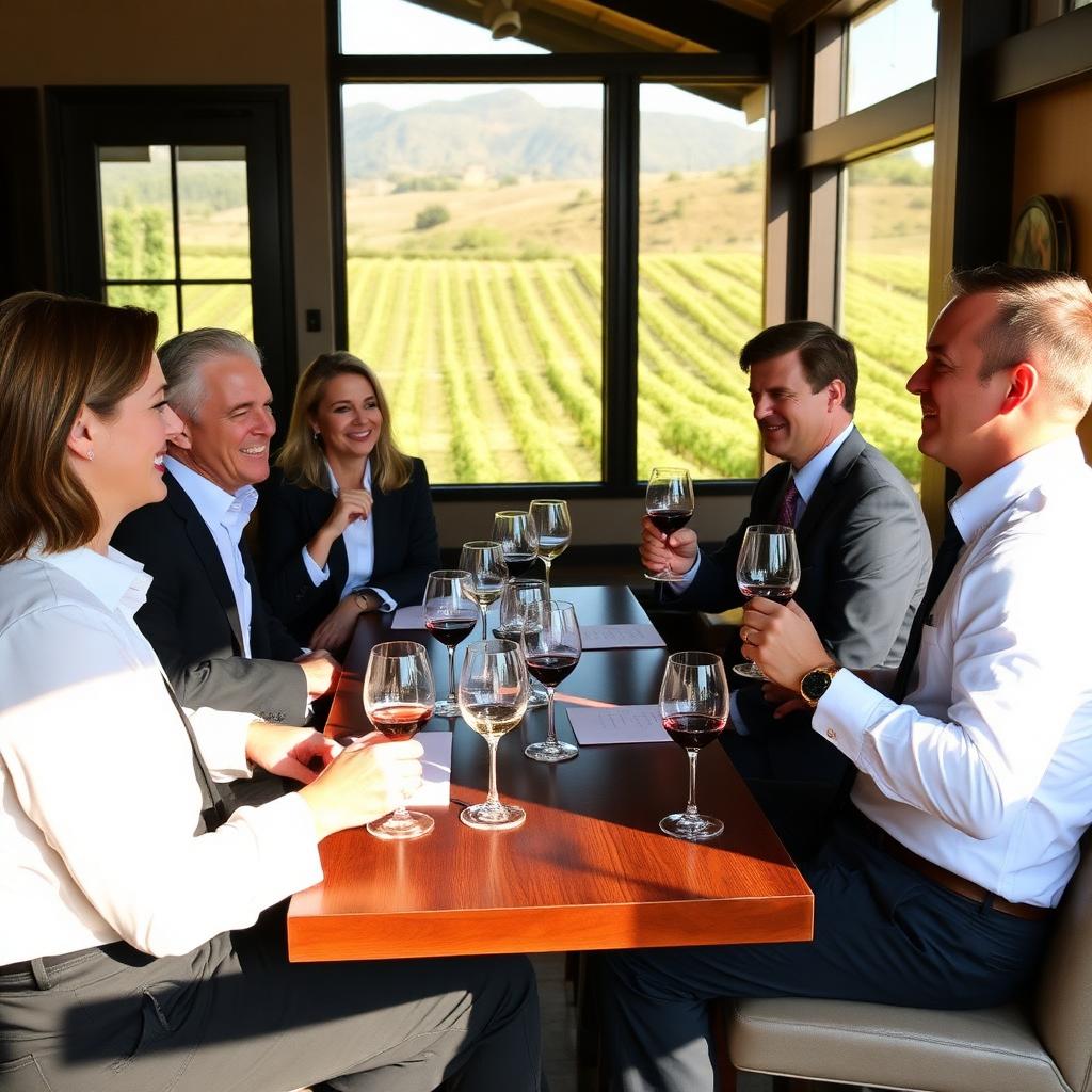 Private winery dining room configured for a corporate group program