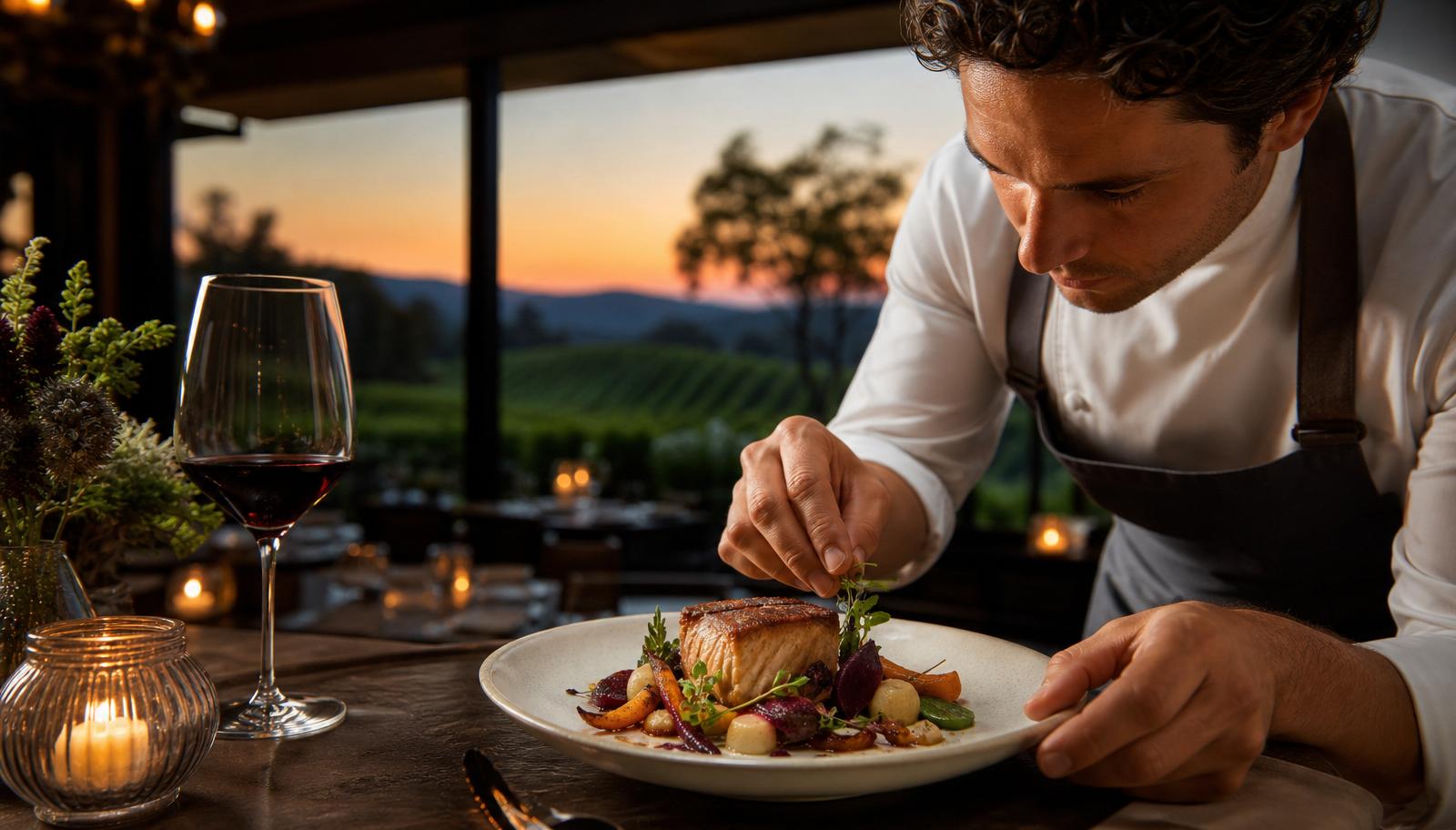 Fine dining table setting in Napa Valley restaurant