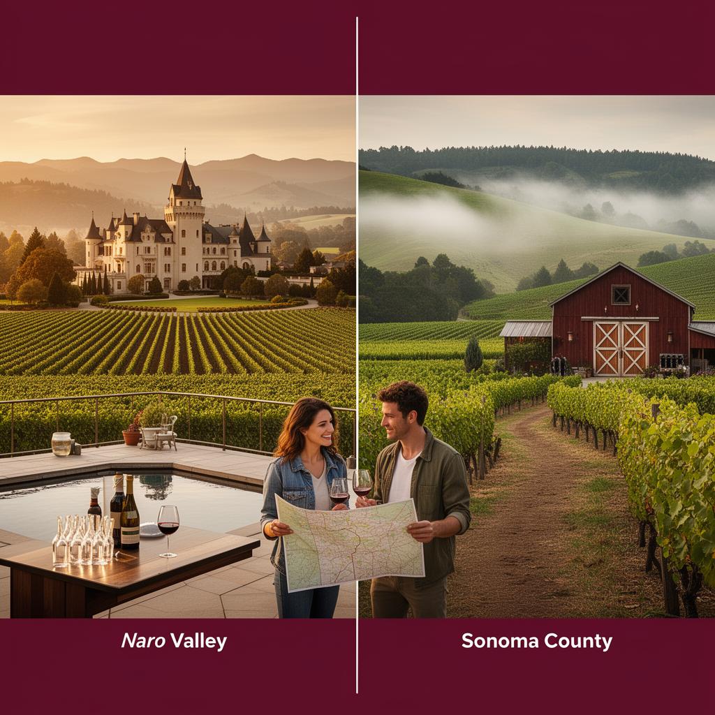Couple choosing between Napa and Sonoma wine country directions
