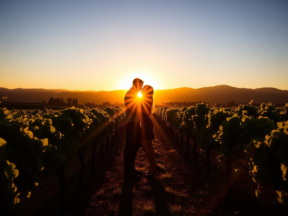 Vineyard Rows at Sunset