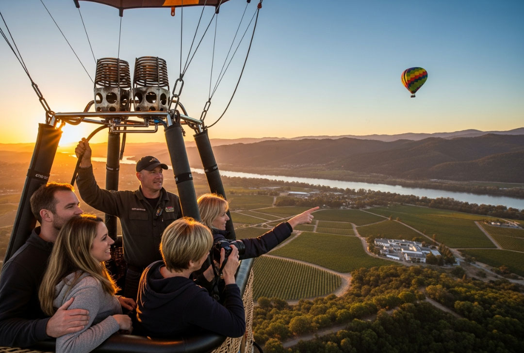 Balloon + Dinner — Sunrise flight over vineyards, then a candlelit Michelin night.